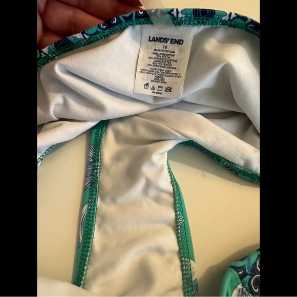 LANDS END Retro High Waisted Swimsuit Bottoms Briefs Green Floral Medallion Geo - Picture 6 of 9